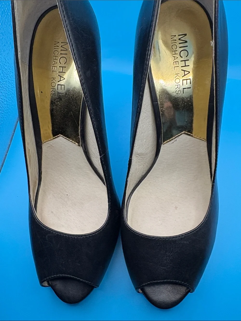 Michael Kors Black Leather Peep-Toe Heels